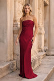Ruched Strapless Pink Long Prom Dress