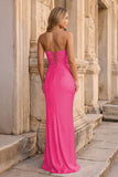 Ruched Strapless Pink Long Prom Dress