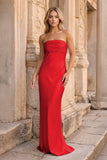 Ruched Strapless Pink Long Prom Dress