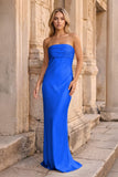 Ruched Strapless Pink Long Prom Dress