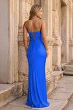 Ruched Strapless Pink Long Prom Dress