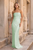 Ruched Strapless Pink Long Prom Dress