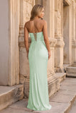 Ruched Strapless Pink Long Prom Dress