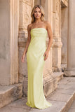 Ruched Strapless Pink Long Prom Dress