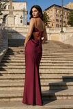 Yellow Spaghetti Straps Sheath Satin Open Back Long Prom Dresses