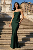 Yellow Spaghetti Straps Sheath Satin Open Back Long Prom Dresses