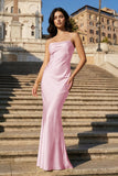 Yellow Spaghetti Straps Sheath Satin Open Back Long Prom Dresses