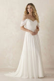 A-Line Spaghetti Straps Off-the-Shoulder Sweep Train Wedding Dress