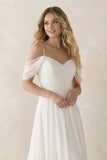 A-Line Spaghetti Straps Off-the-Shoulder Sweep Train Wedding Dress