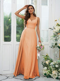 A-Line/Princess Chiffon Ruffles V-neck Sleeveless Floor-Length Bridesmaid Dresses Evening Dress