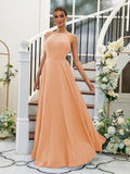 A-Linie/Princess-Linie Chiffon Rüschen Neckholder Ärmellos Bodenlang Brautjungfernkleider Abendkleid