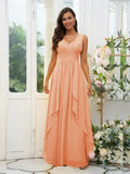 A-Line/Princess Chiffon Ruffles V-neck Sleeveless Floor-Length Bridesmaid Dresses Evening Prom Dress