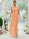 Sheath/Column Chiffon Ruched Scoop Sleeveless Floor-Length Bridesmaid Dresses Evening Dress