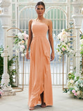 Sheath/Column Chiffon Ruffles One-Shoulder Sleeveless Floor-Length Bridesmaid Dresses Evening Prom Dress