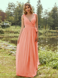 A-Line/Princess Chiffon Ruffles V-neck Sleeveless Floor-Length Bridesmaid Dresses Evening Prom Dress