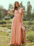 A-Line/Princess Chiffon Ruffles V-neck Sleeveless Floor-Length Bridesmaid Dresses Evening Prom Dress