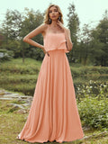 A-Line/Princess Chiffon Ruffles Spaghetti Straps Sleeveless Floor-Length Bridesmaid Dresses Evening Prom Dress