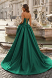Red - Strapless Neck A Line Satin Long Prom Dress With Floral