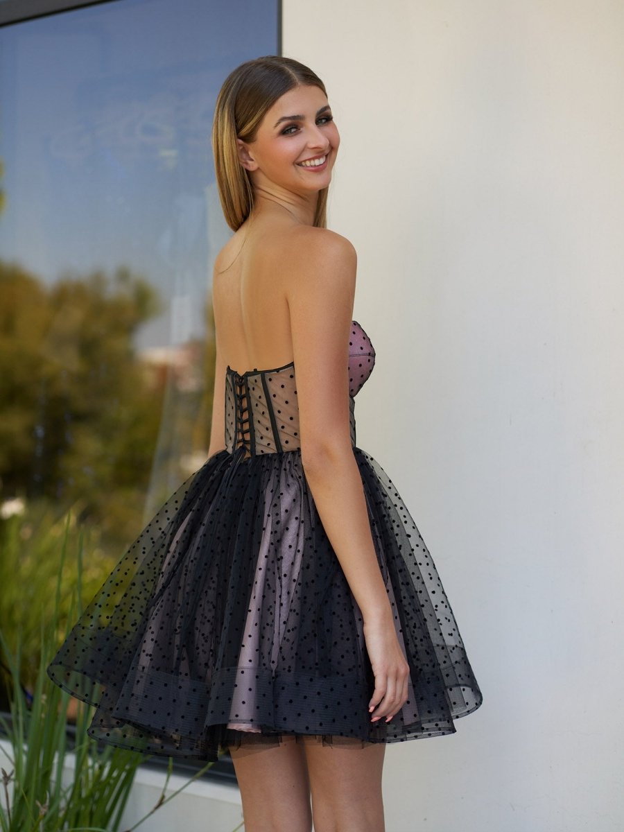 A-Line Dotted Tulle Corset Short Homecoming Dress