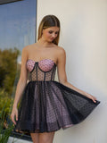 A-Line Dotted Tulle Corset Short Homecoming Dress