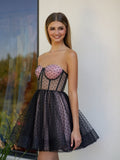 A-Line Dotted Tulle Corset Short Homecoming Dress