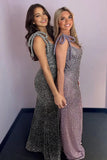 Black One-Shoulder Mermaid Beaded Long Formal Prom Dresses With Slit