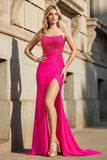 Red Strapless Mermaid Satin Long Prom Dresses with Beading