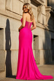 Red Strapless Mermaid Satin Long Prom Dresses with Beading