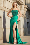 Red Strapless Mermaid Satin Long Prom Dresses with Beading