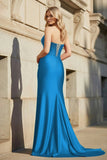 Red Strapless Mermaid Satin Long Prom Dresses with Beading