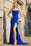 Red Strapless Mermaid Satin Long Prom Dresses with Beading