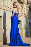 Red Strapless Mermaid Satin Long Prom Dresses with Beading