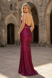 Mermaid Spaghetti Straps Sequined Long Prom Dress with Slit