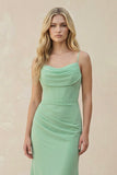 Cowl Neck Sheath Chiffon Bridesmaid Dress with Corset in Pale Pistachio