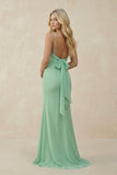 Cowl Neck Sheath Chiffon Bridesmaid Dress with Corset in Pale Pistachio