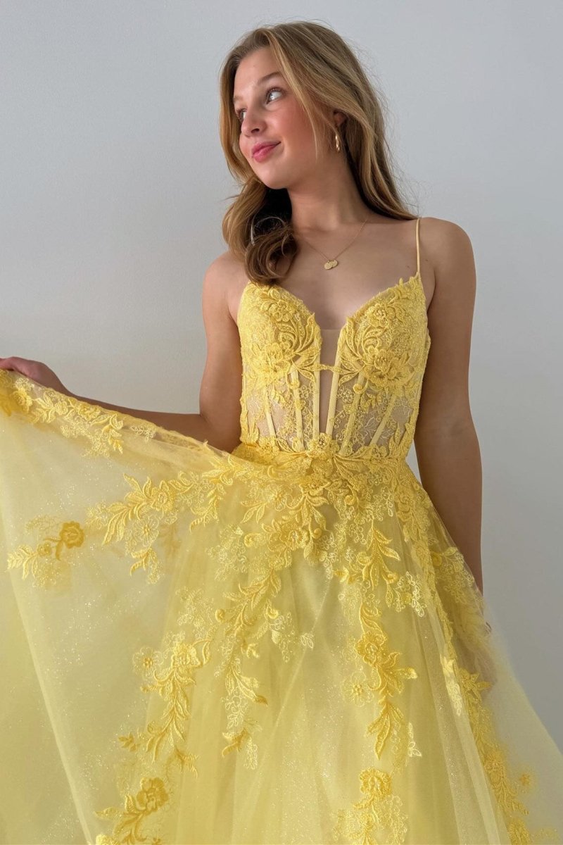 Tulle Appliques Lace-Up A-Line Long Prom Dress