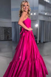 A-Line Black Strapless Satin Long Prom Dresses with Bow Knots