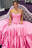 A-Line Black Strapless Satin Long Prom Dresses with Bow Knots