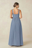 Cross Halter Neck Chiffon A-Line Bridesmaid Dress With Slit in Neptune