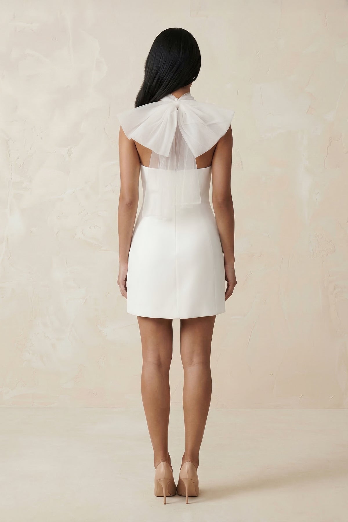 Cross Halter Sheath Satin Mini Wedding Dress in White