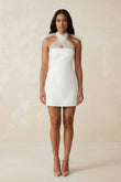 Cross Halter Sheath Satin Mini Wedding Dress in White