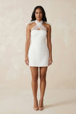 Cross Halter Sheath Satin Mini Wedding Dress in White