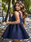 Chic Square Neck Open Back A-line Satin Homecoming Dress Cocktail Dresses Junior Bridesmaid Party Dresses