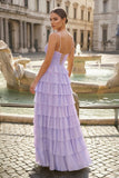 Spaghetti Straps Yellow Keyhole Tiered Ruffle Long Formal Dress