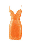 Bodycon V Neck Blue Sequins Mini Party Dresses