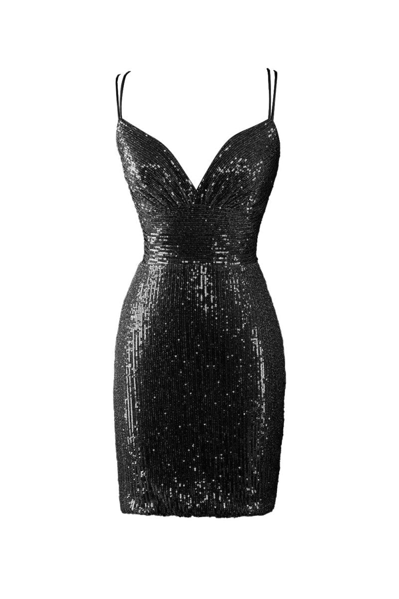 Bodycon V Neck Blue Sequins Mini Party Dresses