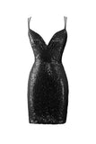 Bodycon V Neck Blue Sequins Mini Party Dresses