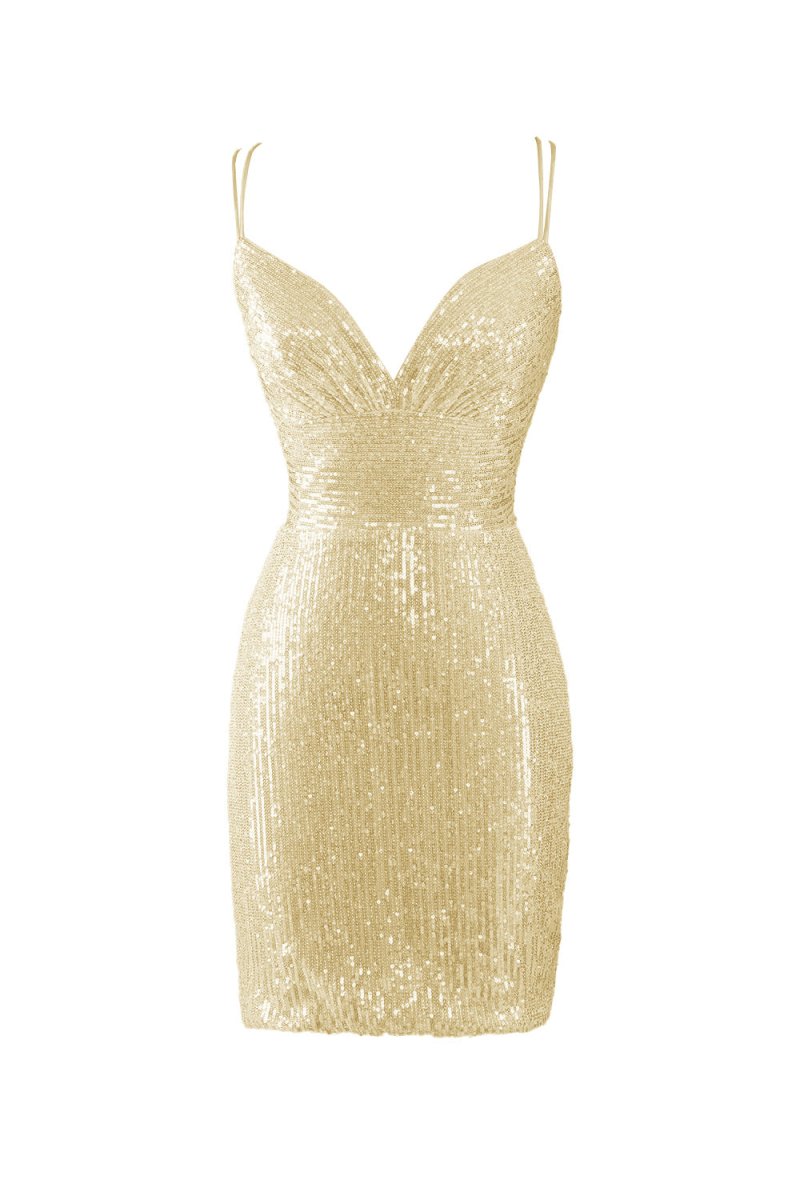 Bodycon V Neck Blue Sequins Mini Party Dresses