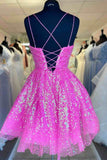 Hot Pink Sequins A-Line Homecoming Dress