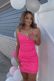 Royal Blue Bodycon Scoop Neck Sequins Mini Party Dresses
